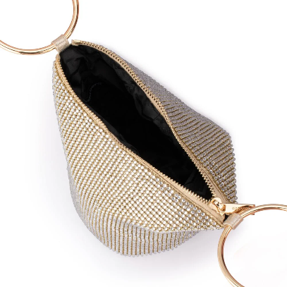 Olga Berg ELLIE Crystal Mesh Handle Bag CHAMPAGNE