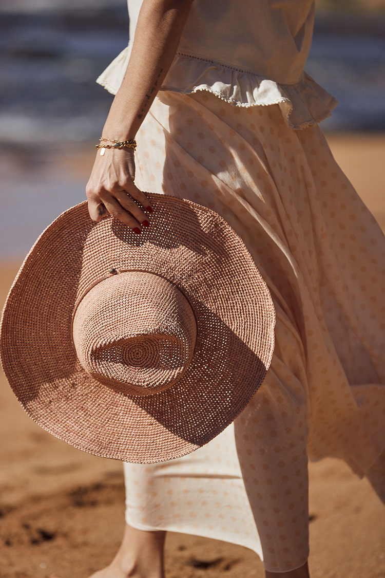 Aziz Hat Natural with Tan Leather detail