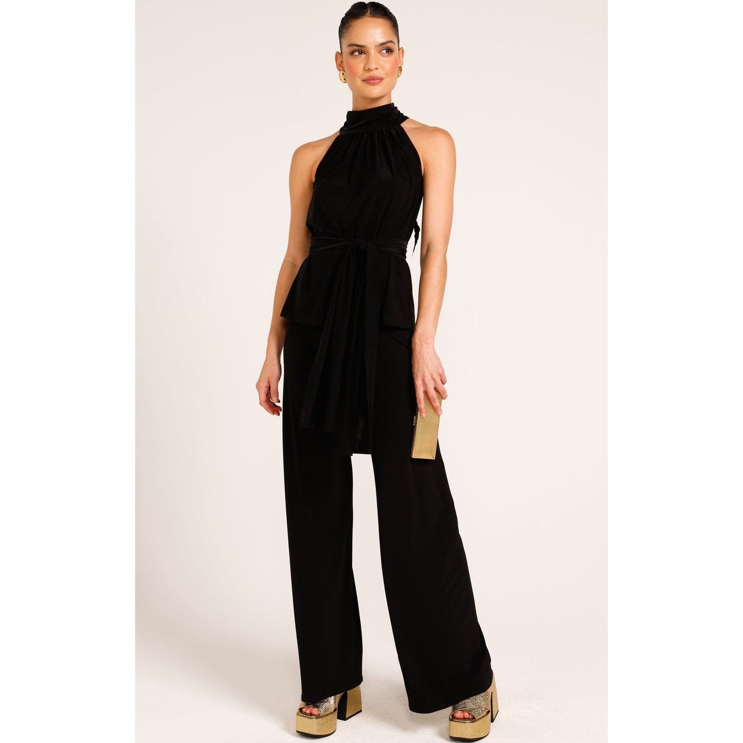 Sacha Drake high neck tie top black