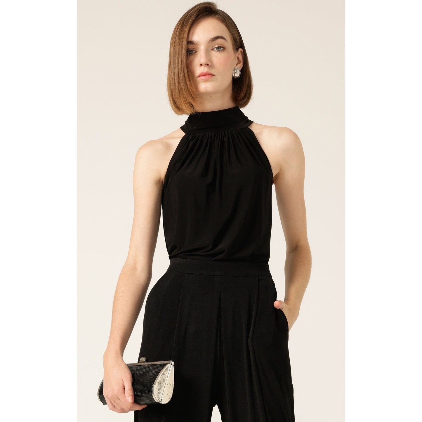 Sacha Drake high neck tie top black