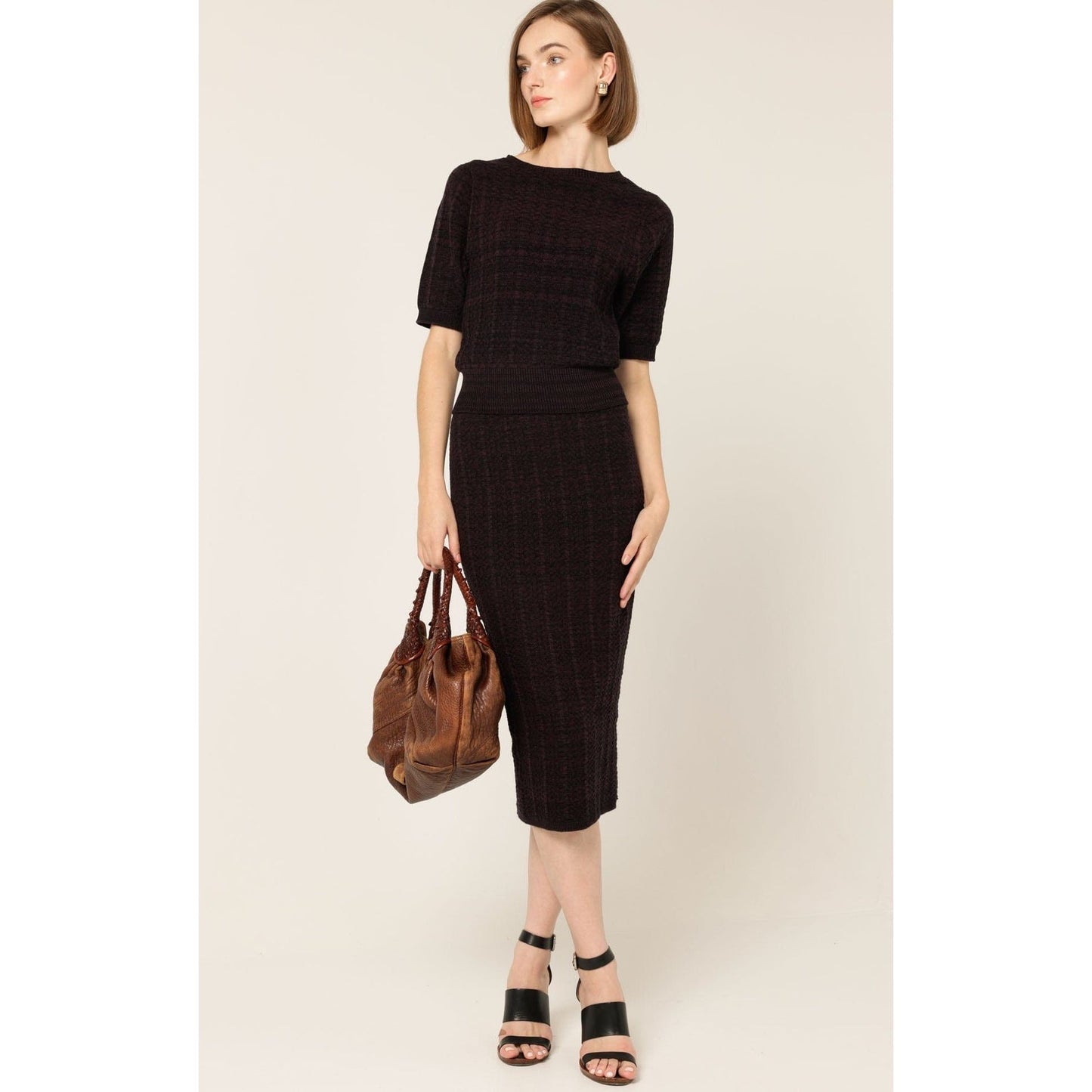 Sacha Drake Chevron Knit Pencil Skirt Sangria Black