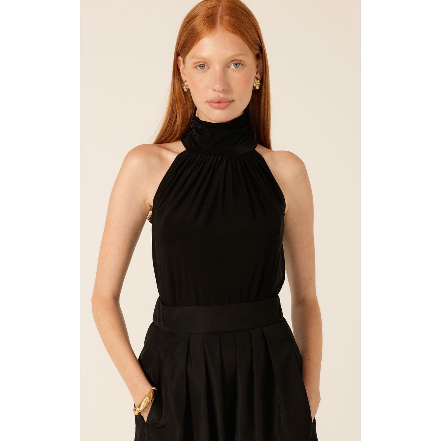 Sacha Drake high neck tie top black