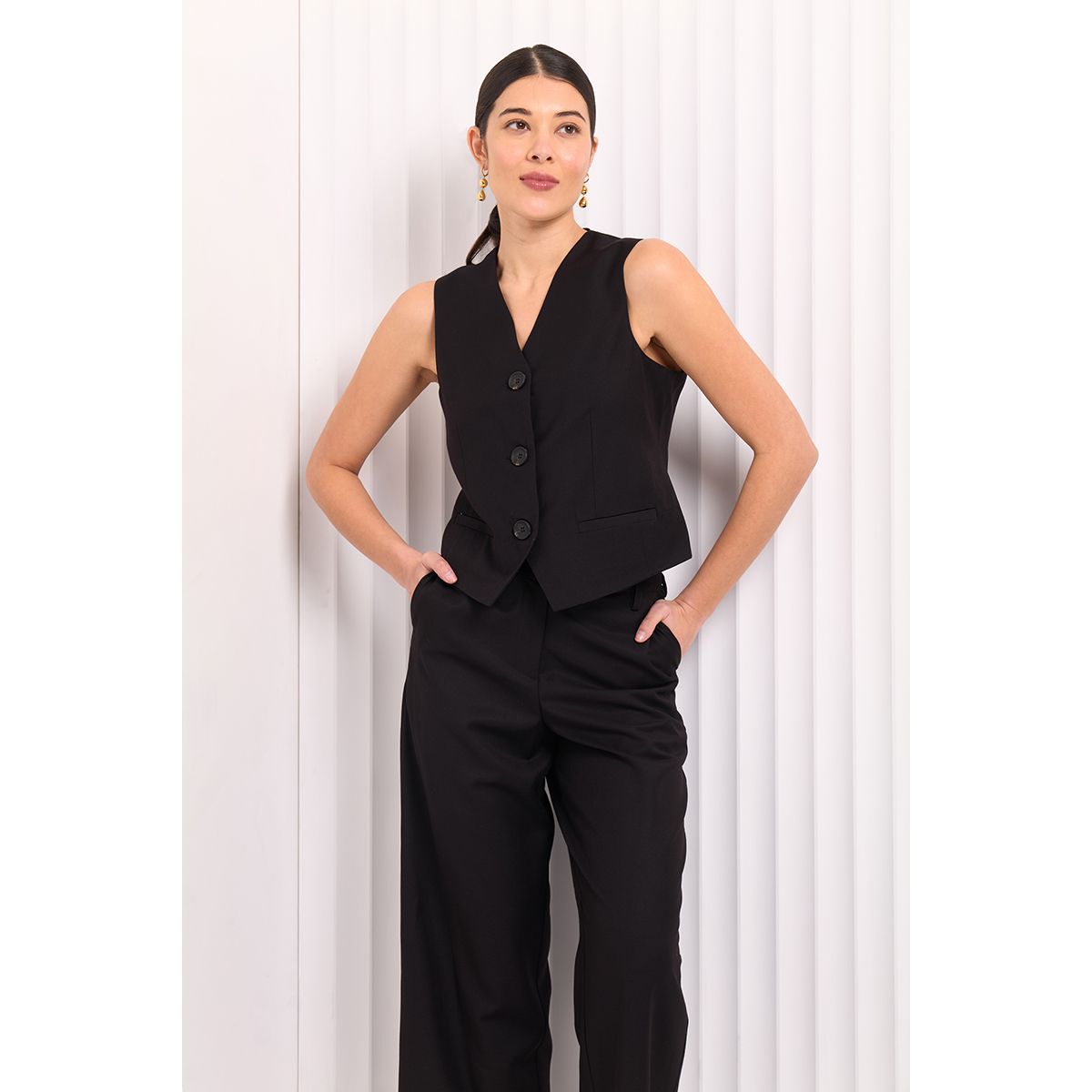 Foil Style Council Vest  (Dark Blue Check  & Black)