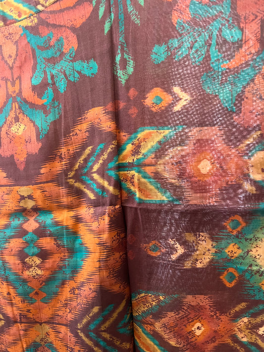 Powder Chocolate Ikat Print Short Kimono