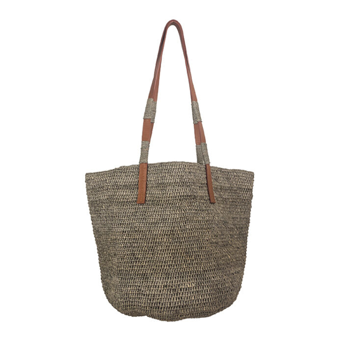 Made in Mada Alice M Bag Light Grey Tan Leather Straps