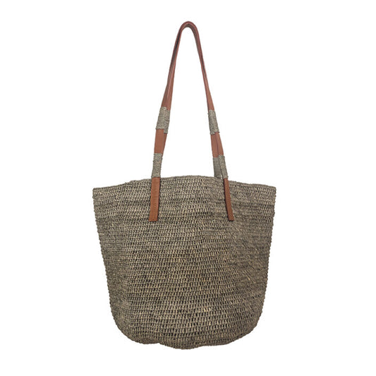 Made in Mada Alice M Bag Light Grey Tan Leather Straps