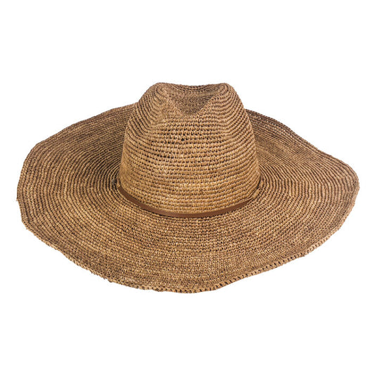 Made in Mada Aziz Hat Light Brown Tan Leather + Braided
