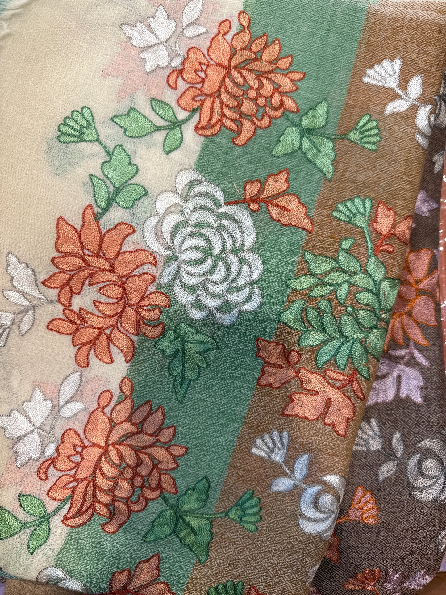 Scarf Wool Embroidered Flowers