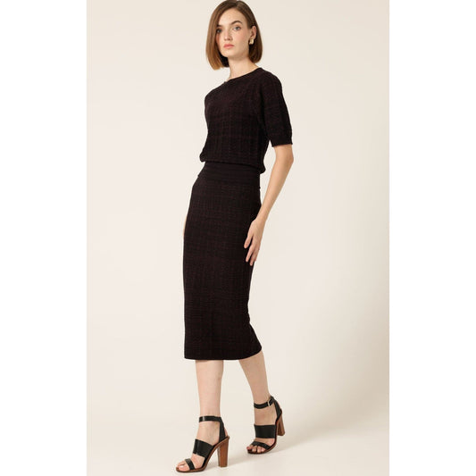 Sacha Drake Chevron Knit Pencil Skirt Sangria Black