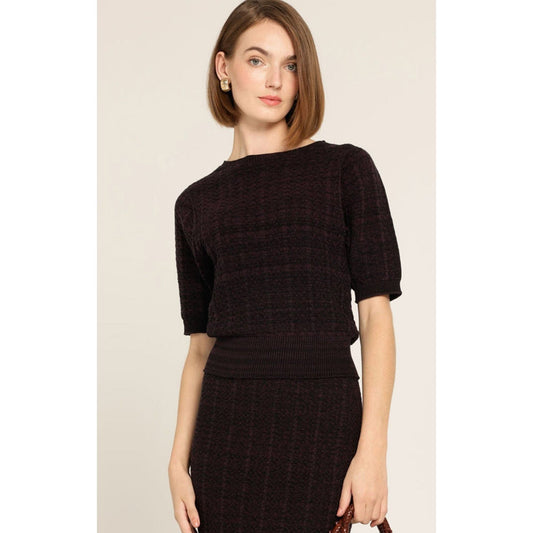 Sacha Drake Chevron Knit S/S Top Sangria Black