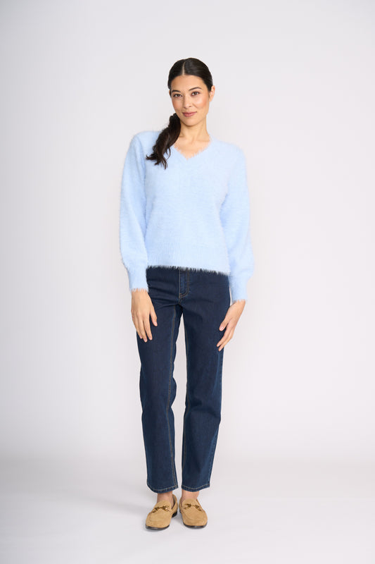 Foil Fluffin' Cute V Sweater Sky