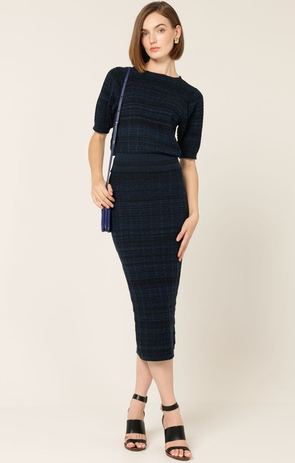 Sacha Drake CHEVRON KNIT PENCIL SKIRT IN OCEAN BLACK S02-KNIT