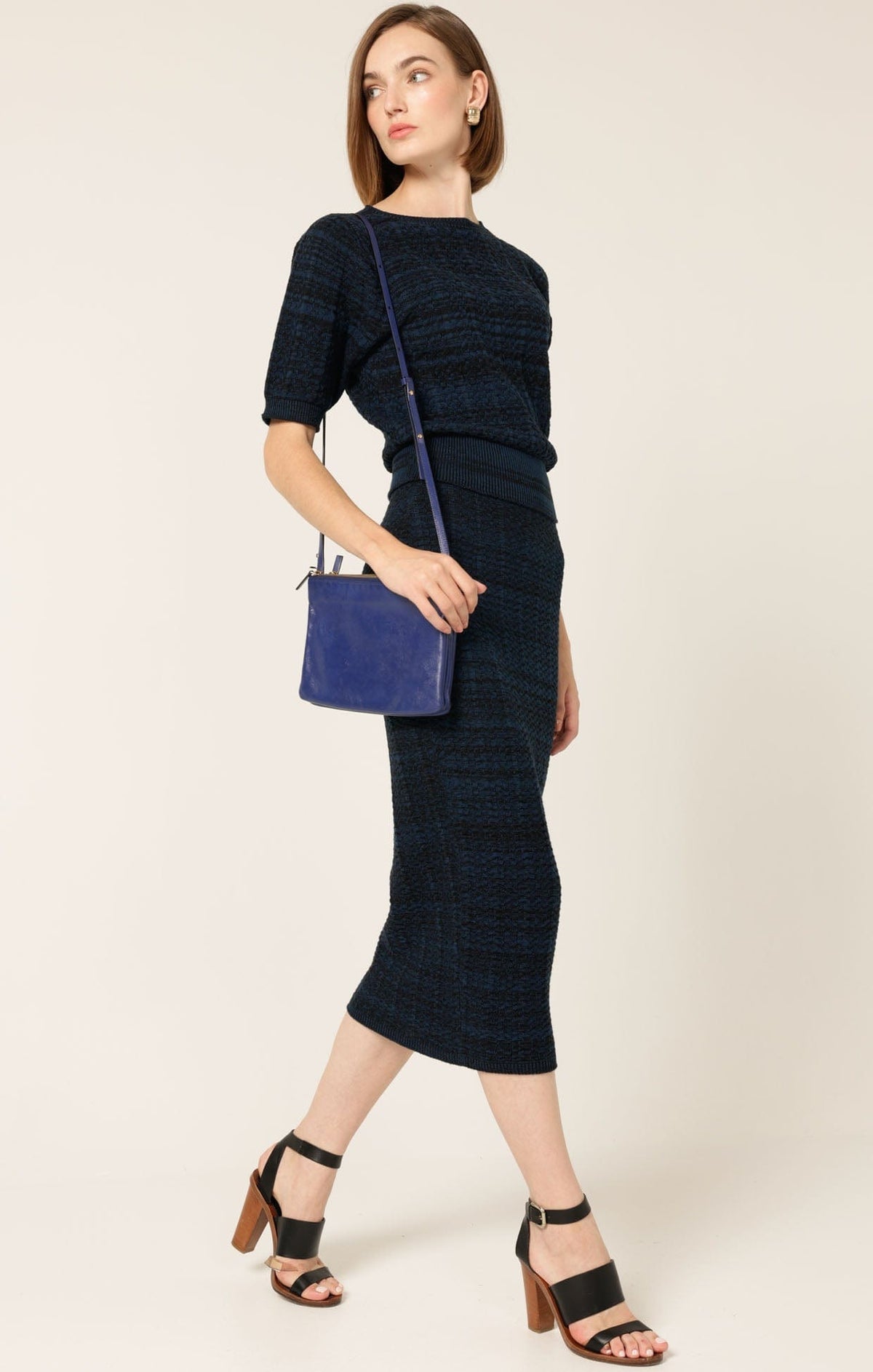 Sacha Drake CHEVRON KNIT PENCIL SKIRT IN OCEAN BLACK S02-KNIT