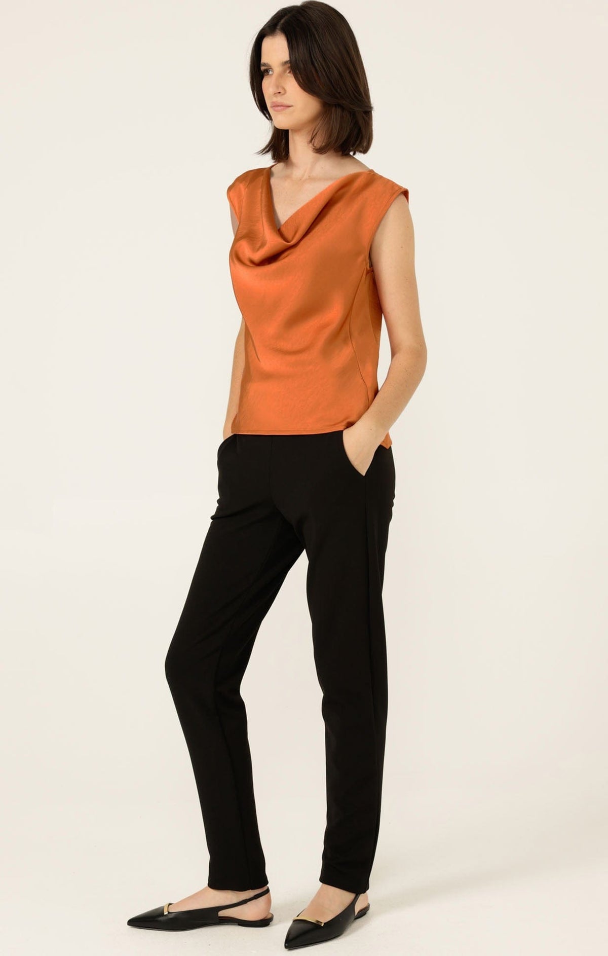 Sacha Drake Luxe Cowl Bias Top (Copper)