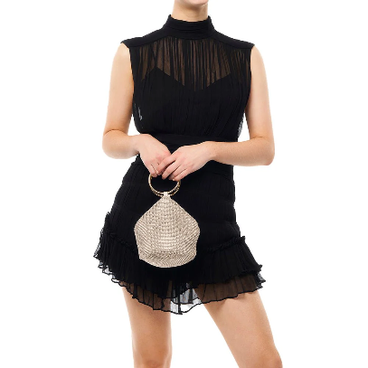 Olga Berg ELLIE Crystal Mesh Handle Bag CHAMPAGNE