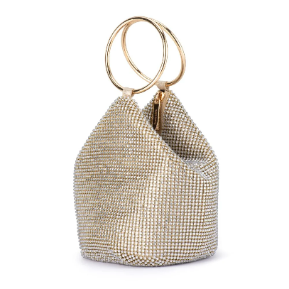 Olga Berg ELLIE Crystal Mesh Handle Bag CHAMPAGNE