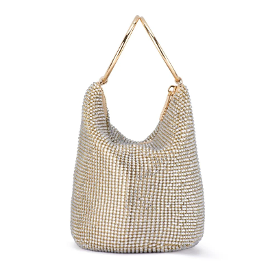 Olga Berg ELLIE Crystal Mesh Handle Bag CHAMPAGNE