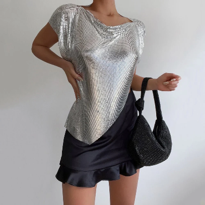 Olga Berg JESSICA Crystal Mesh Bag - BLACK