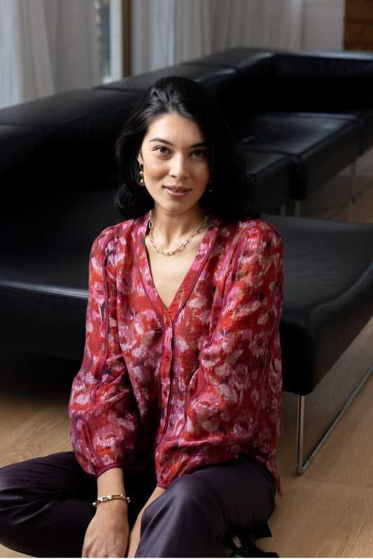 Foil Pipeline Blouse Shadow Leaf/Winter Blooms