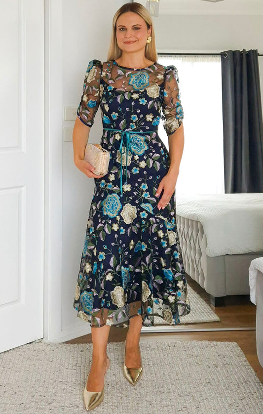 Sacha Drake Cardelina Dress in Navy/Aqua