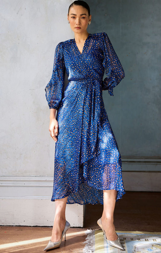 Sacha Drake Shona Midi Wrap Dress - Cobalt & Pink