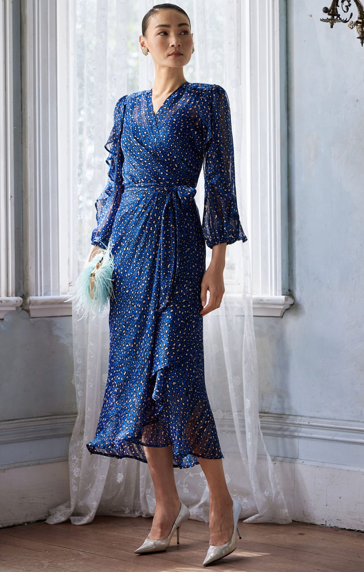 Sacha Drake Shona Midi Wrap Dress - Cobalt & Pink