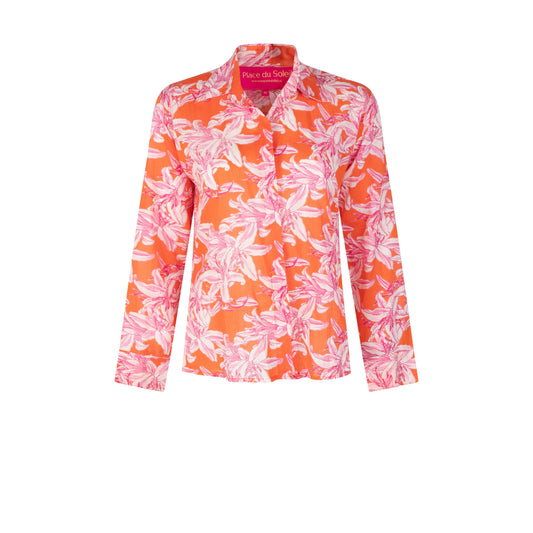Place Du Soleil Orange White Lelies Blouse Multi