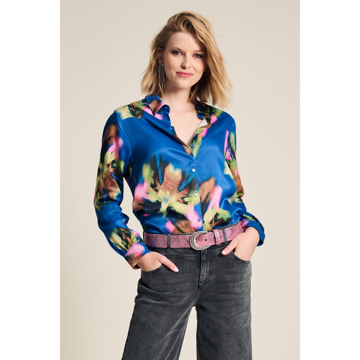 POM Mila Satin Blouse Butterfly Blue