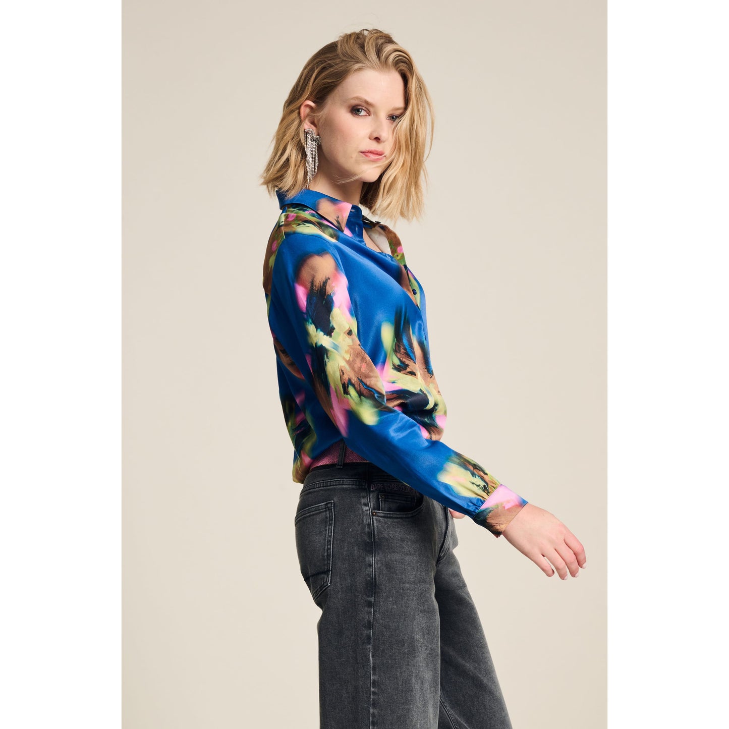 POM Mila Satin Blouse Butterfly Blue