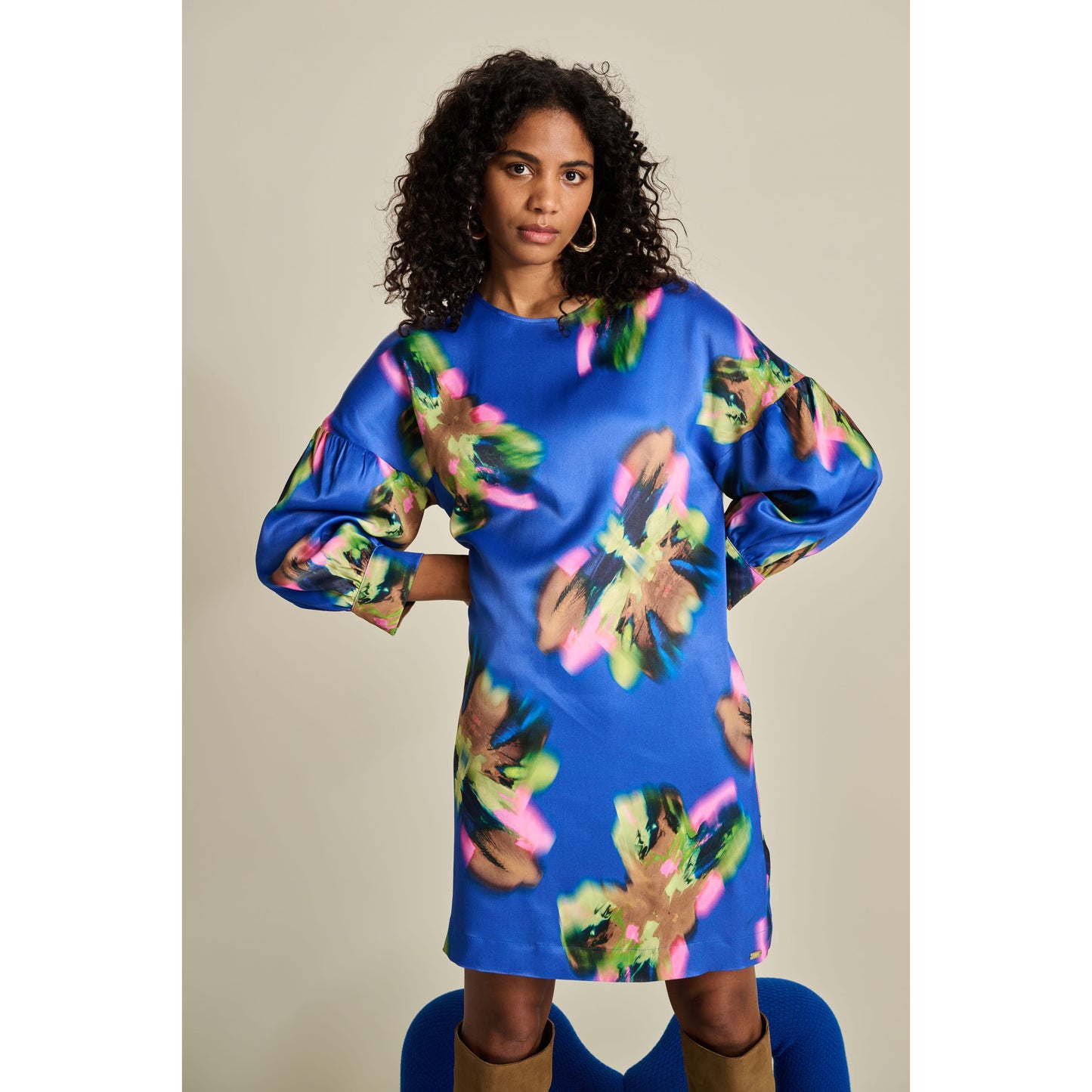 POM Butterfly Blue Satin Dress