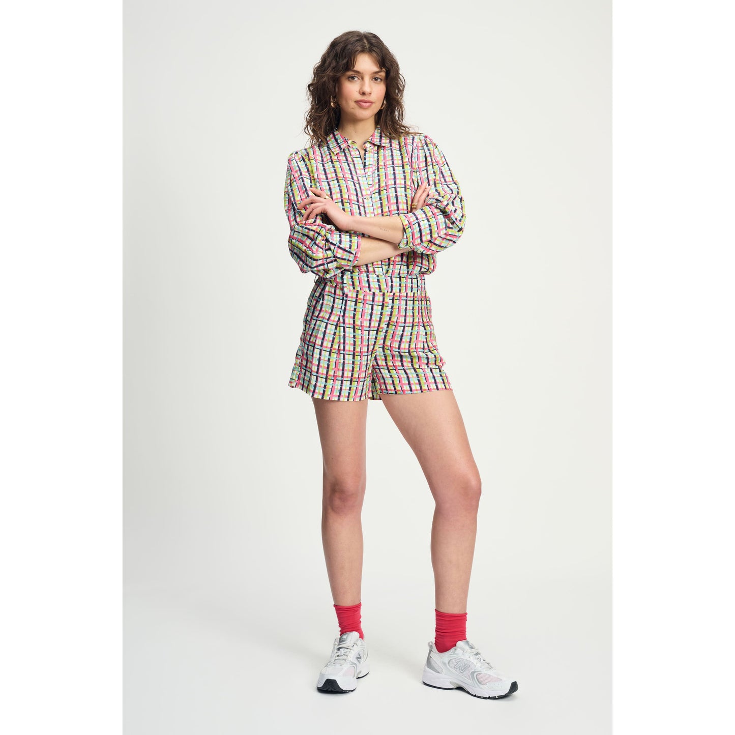 POM Shorts Brushwork Check Linen