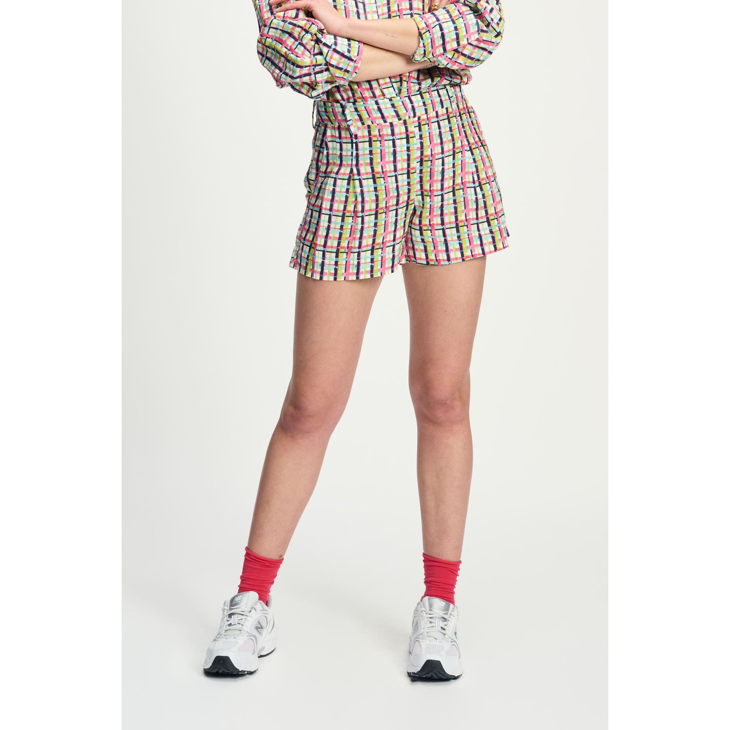 POM Shorts Brushwork Check Linen