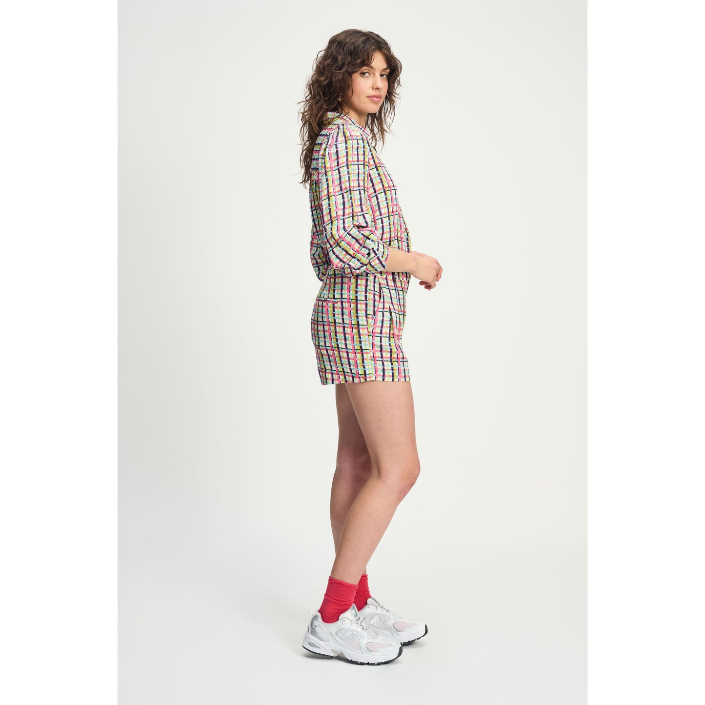 POM Shorts Brushwork Check Linen