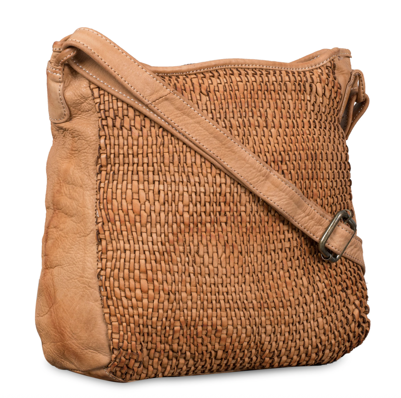 Petra Washed Genuine Leather Handwoven Handbag