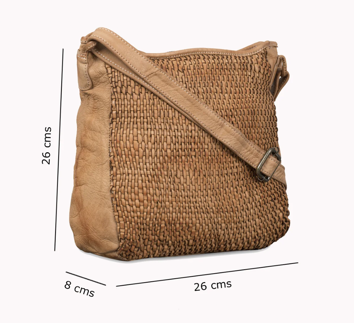 Petra Washed Genuine Leather Handwoven Handbag