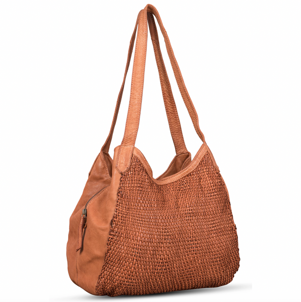Mani Washed Leather Handwoven Handbag