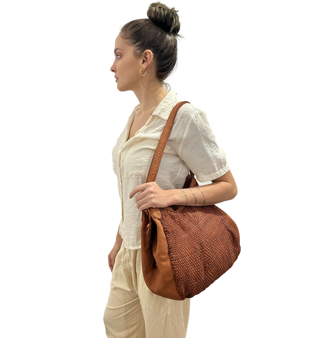 Mani Washed Leather Handwoven Handbag