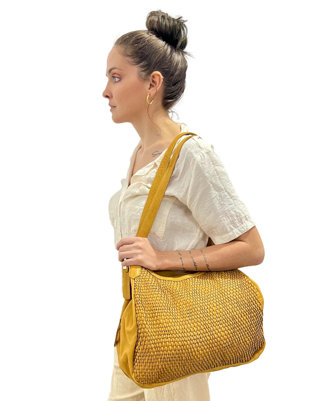 Mani Washed Leather Handwoven Handbag