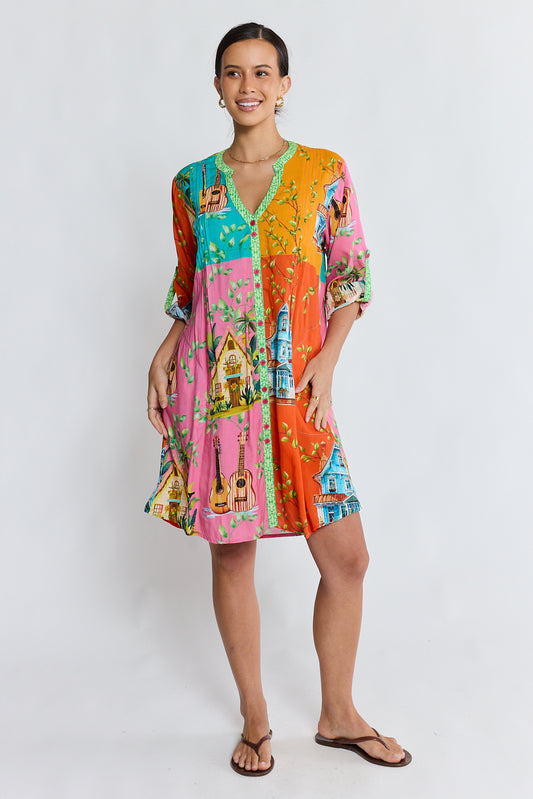 Lula Life Francine Button Dress Multi