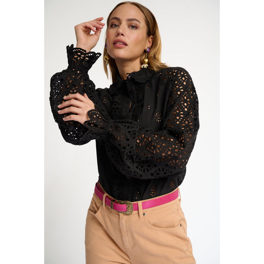 POM Blouse Deep Black Broderie SP6935